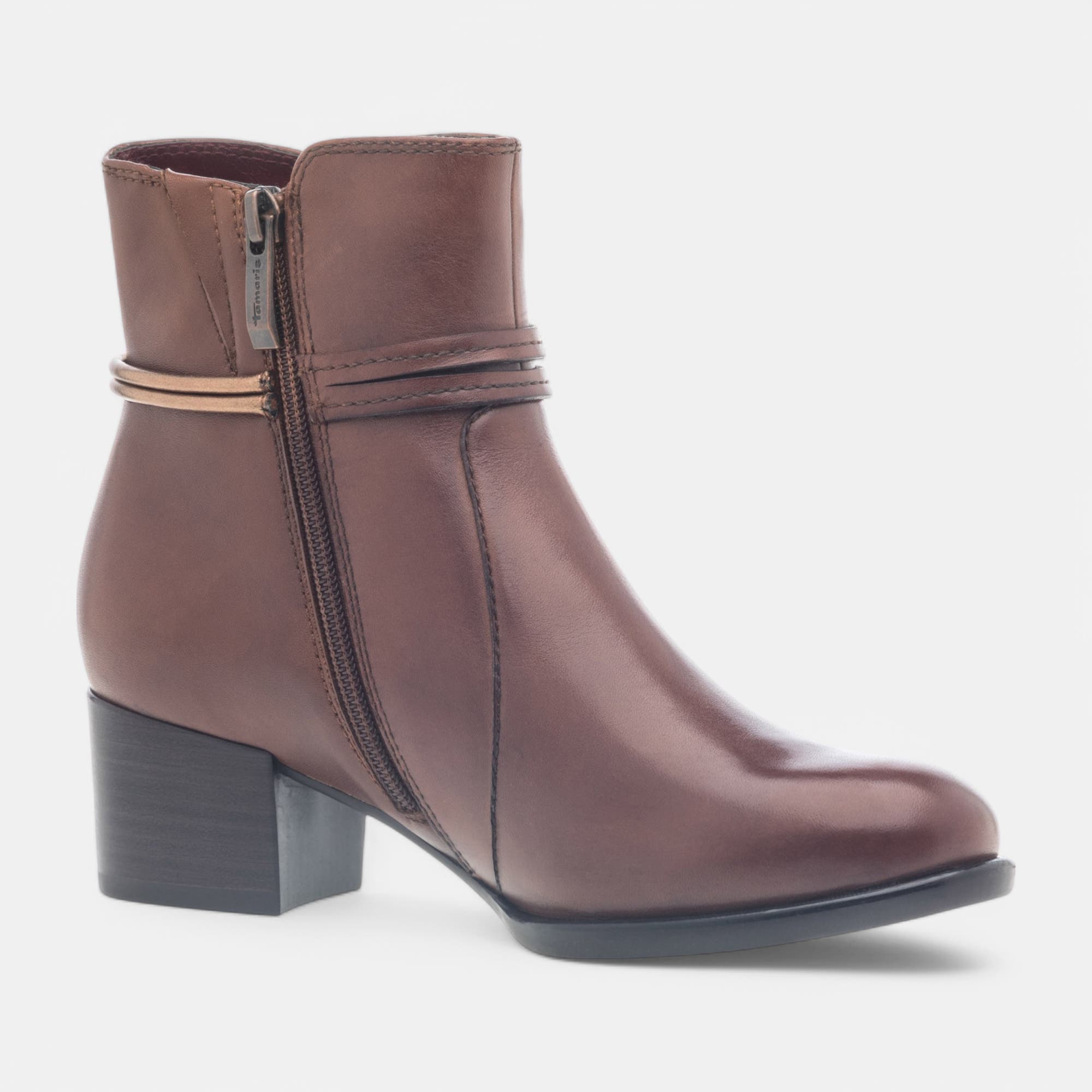 Bottines à talon Femme en cuir cognac