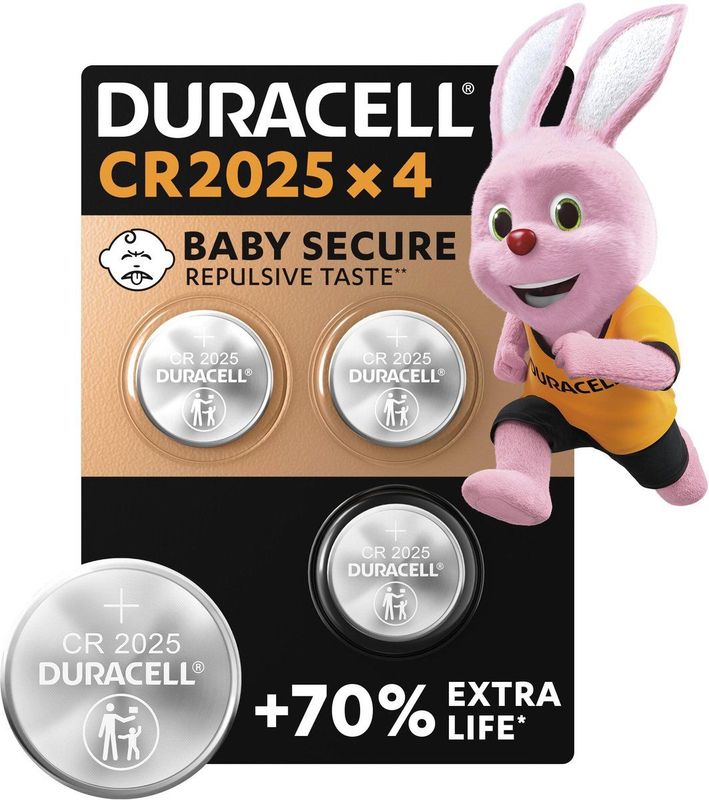 Duracell 2025 Lithium-knoopcelbatterijen - 3V, CR2025 - 4 stuks