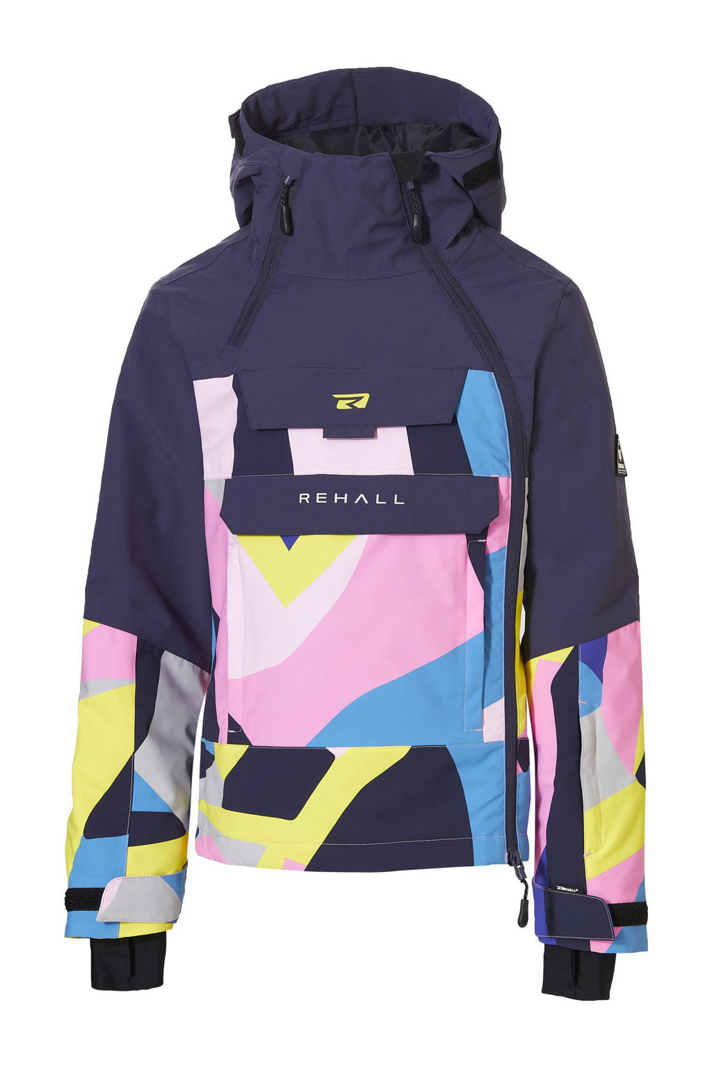 Rehall ski-anorak Taylor Jr donkerblauw/geel/lila