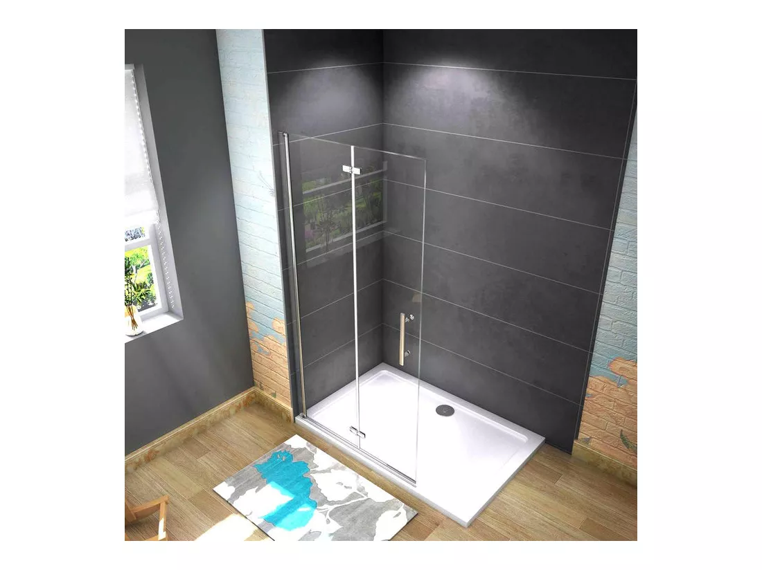 Paroi de douche pivotante 75x195cm paroi de douche à l'italienne pliante en verre 6mm anticalcaire, avec poignée en inox