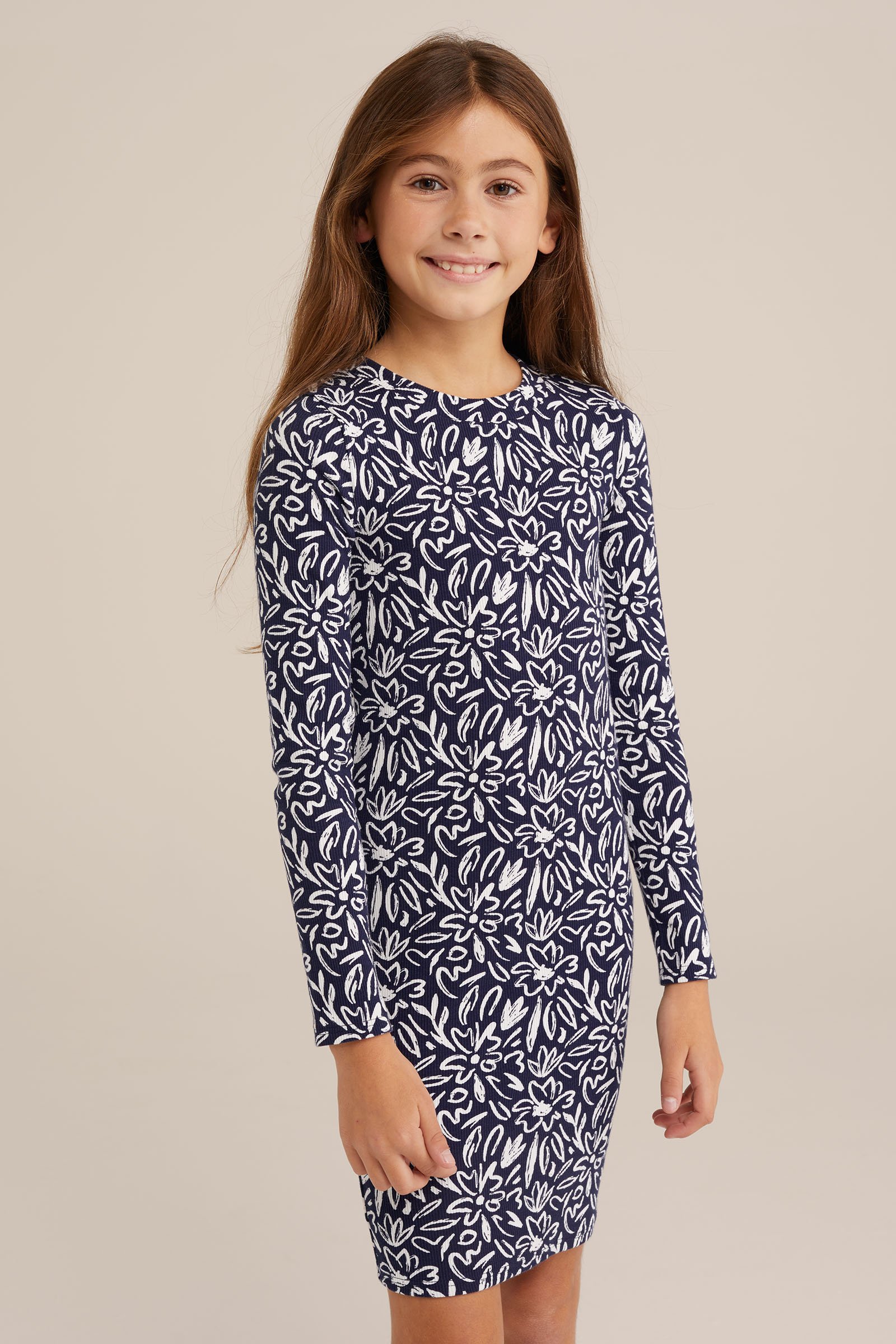 Meisjes jurk met dessin WE Fashion Donkerblauw