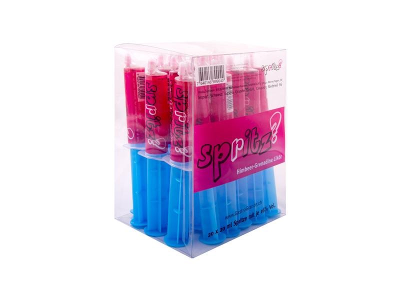 Krugmann spritz? Himbeer-Grenadine Likör 20 x 20 ml Fruchtige Spirituosen Spezialität in Plastikspritzen