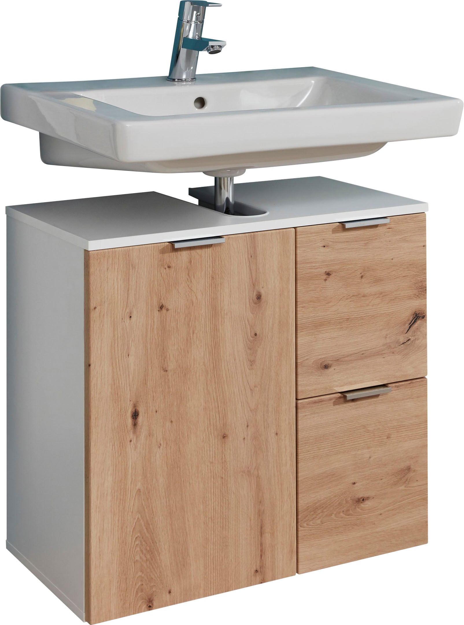 trendteam Waschbeckenunterschrank »Concept One« Waschtisch mit 2 Fächern und 2 Schubladen in Weiss/Echtholzoptik