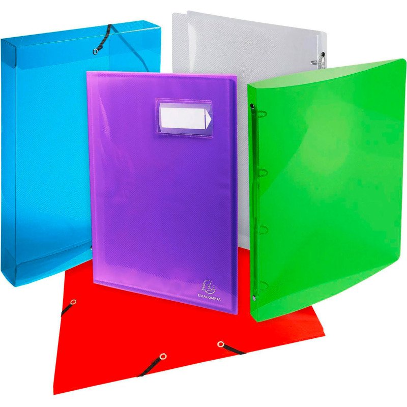 Chemise à élastique 3 rabats plastique Exacompta Crystal Colours 32 x 44 cm dos 3,5 cm couleurs assorties