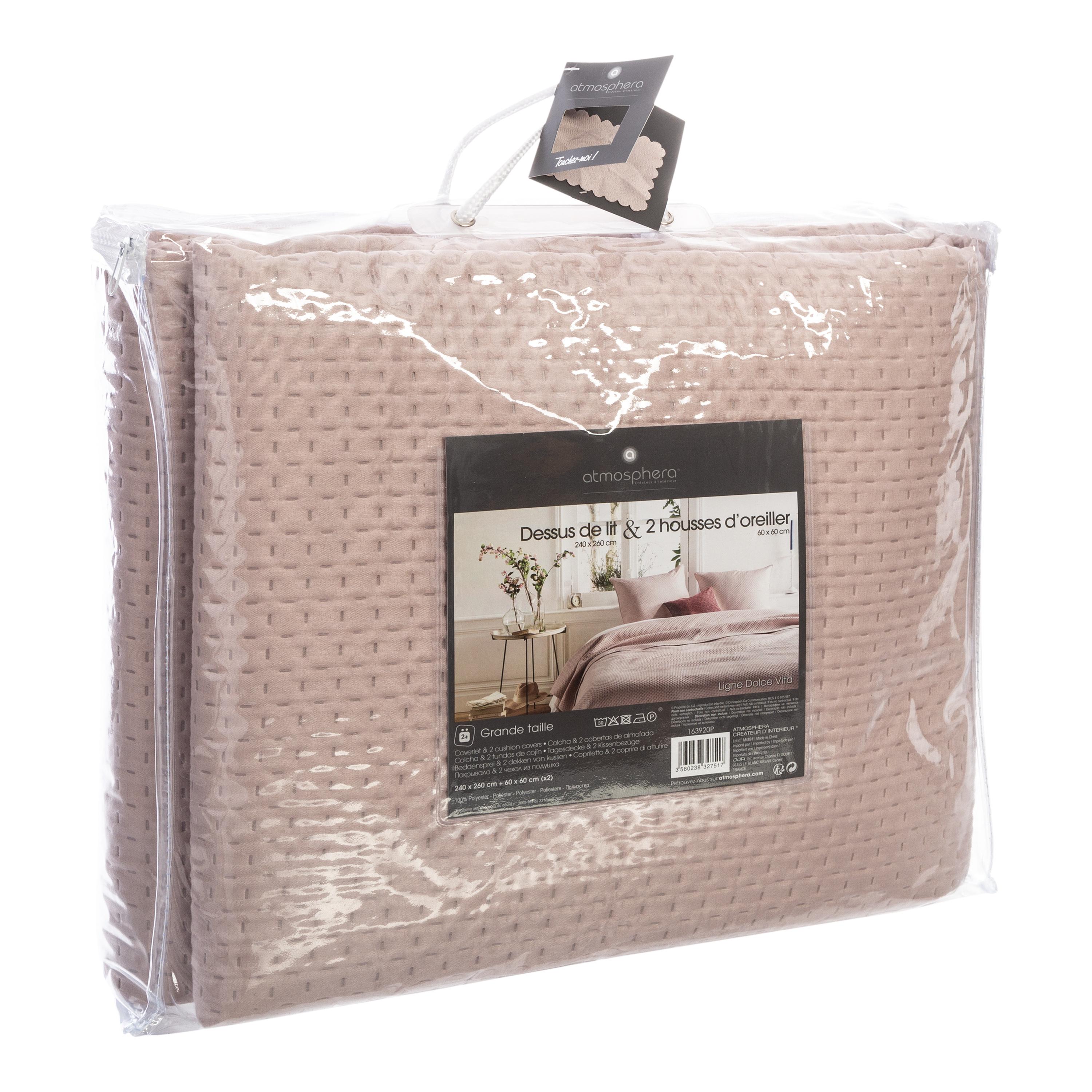 DESSUS DE LIT ET 2 TAIES DOLCE ROSE POUDRE 260X240CM