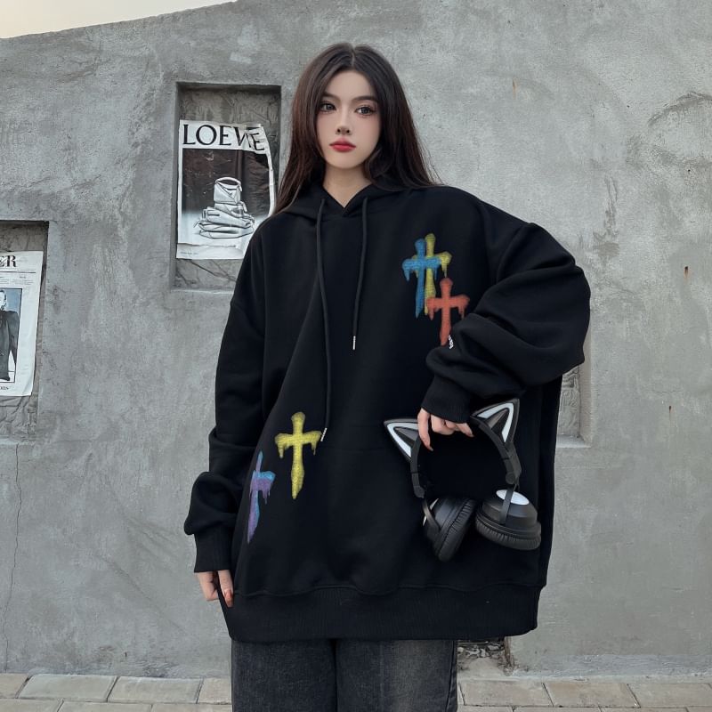 Porstina - Hoodie met lange mouwen en kruislings print