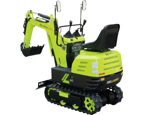 Minigraafmachine Zipper ZI-MBGS600 inclusief palletvorken, hark, slotenbak en bakdeksel, 4,36 kN uitbreekkrachtarm of 8 kN uitbreekkrachtbak, spoorbreedte 690 mm