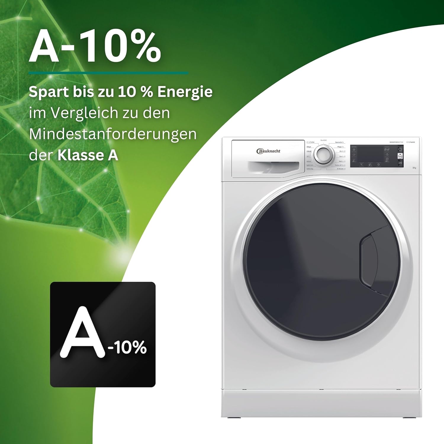 Bauknecht WM Elite 8AA Waschmaschine Frontlader/ 8kg/ Active Care Color+/ kraftvolle Fleckentfernung/Dampf Programme/Steam Hygiene Option/Steam Refresh/Stop&Add Funktion/Dynamic Inverter-Motor/Weiß