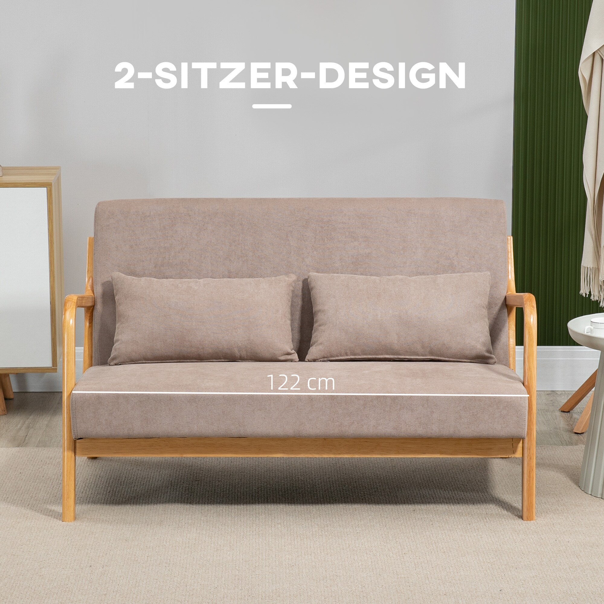 HOMCOM 2-Sitzer Sofa mit Rückenkissen grau 122L x 71B x 76H cm