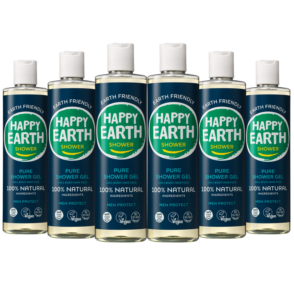 6x Happy Earth 100% Natuurlijke Douchegel Men Protect300 ml