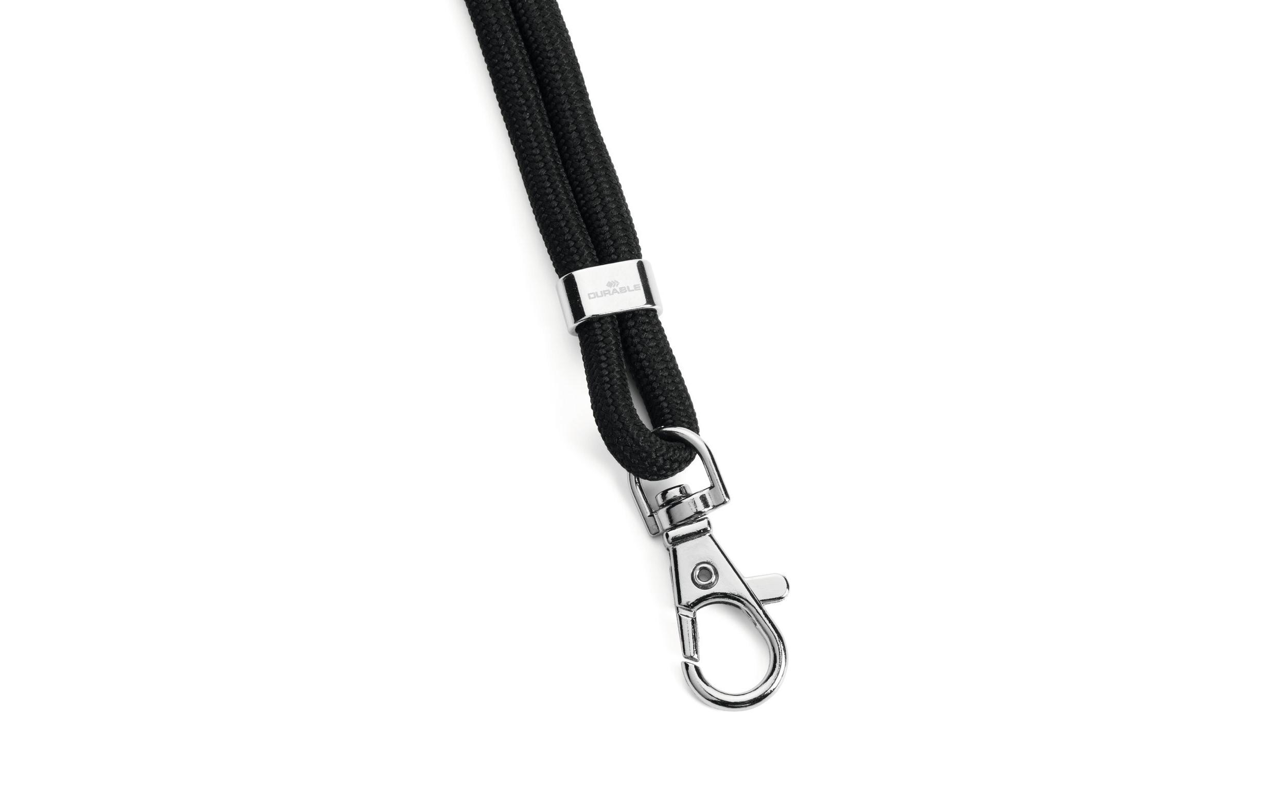 Textilband rPET mit Karabiner 10 Stück, SchwarzNachhaltiges Ausweishalterband aus Recyclingmaterial mit praktischem Karabiner