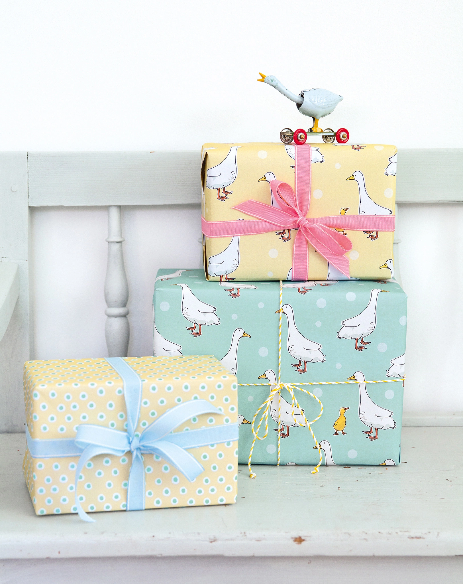 Geschenkpapier GÄNSCHEN (67x49cm) 5er-Set in türkis