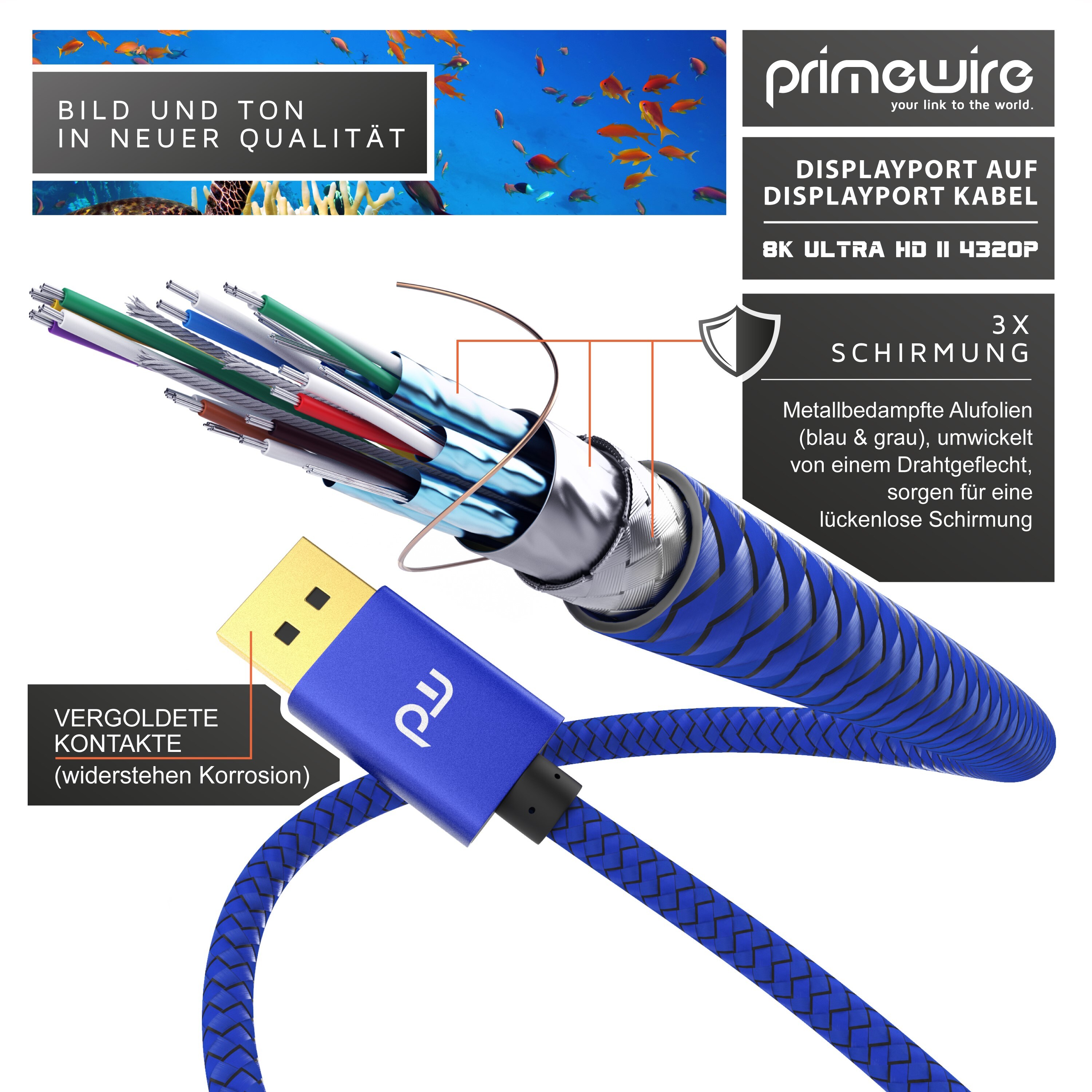 Primewire 8K Premium DisplayPort 1.4 Kabel - DP 1.4 - 7680x4320 @ 60 Hz - 2m