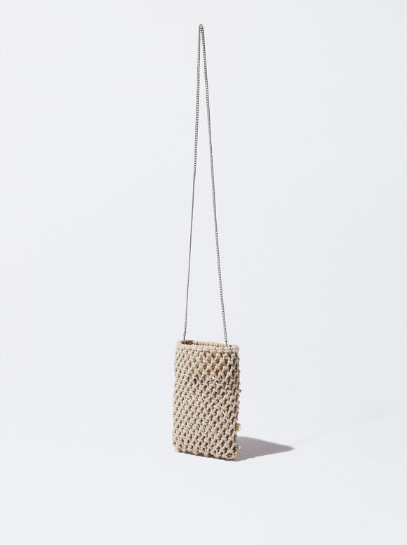 Bolsa de crochê para celular com conchas - Bege