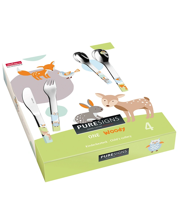 Kinderbesteck-Set WOODY 4-teilig aus Edelstahl
