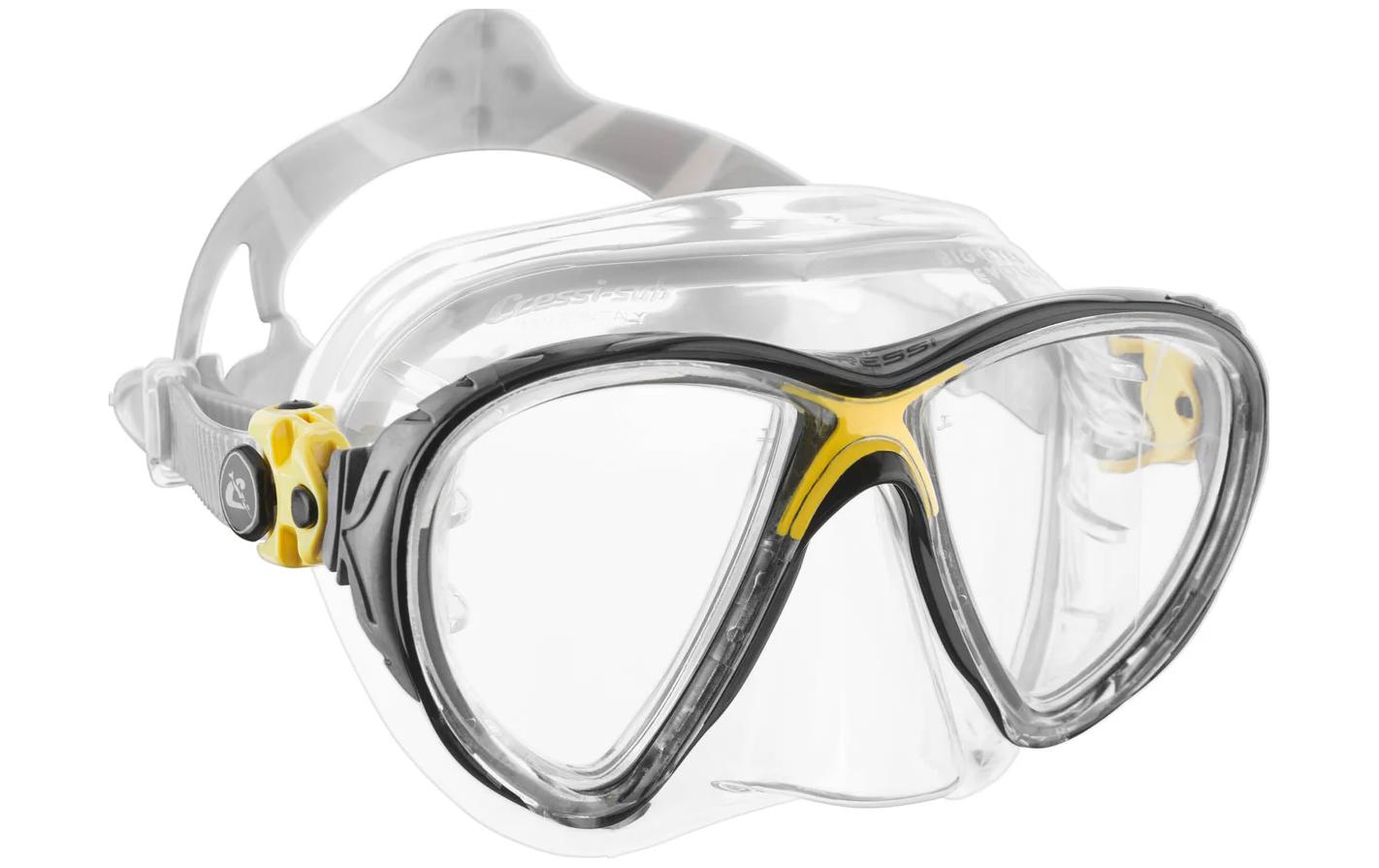Tauchmaske Big Eyes Evolution Crystal Mask Crystal/YellowSchwimmbrille mit Kristall-Silikon-Rand