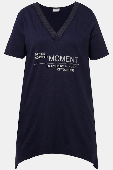 T-Shirt, Schrift-Motiv, V-Ausschnitt, Halbarm