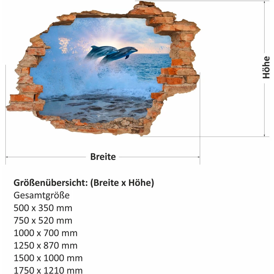Nikima Wandtattoo 034 Delfine - Loch in der Wand in 6 vers. Größen bunt