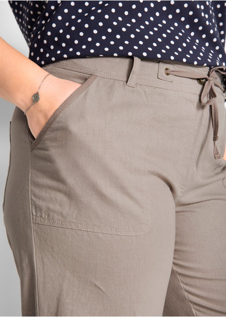 Pantalon en lin 3/4 avec taille confortable, Loose-Fit
