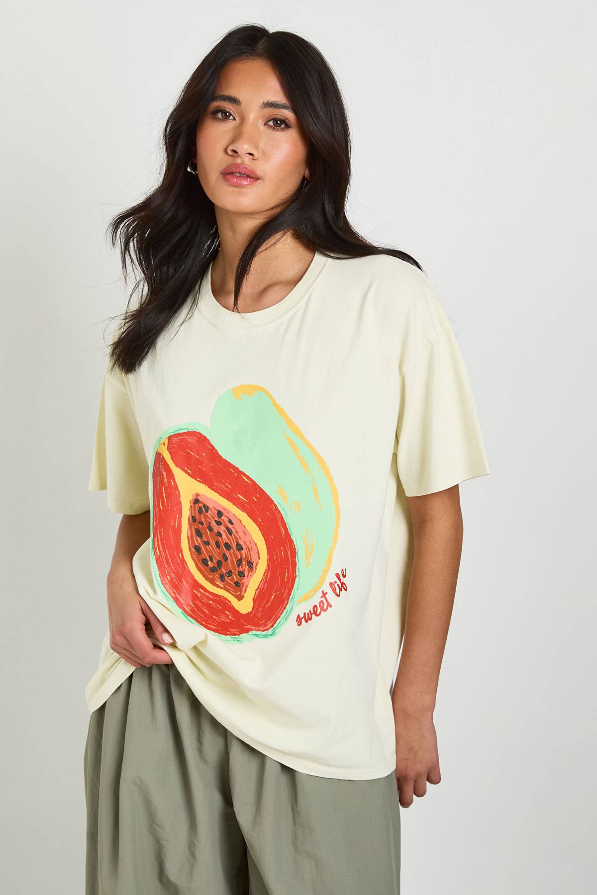 boohoo T-shirt Papaya Imprimé Sweet Life Effet Délavé