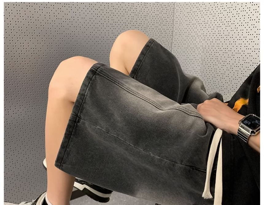 emeisa - Gewassen wijde denim shorts met trekkoord in de taille