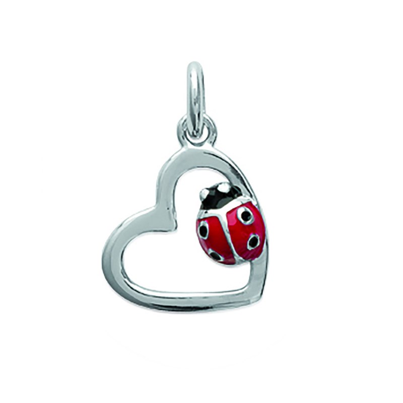 Pendentif Enfant - Argent 925 - Email - Coeur Coccinelle