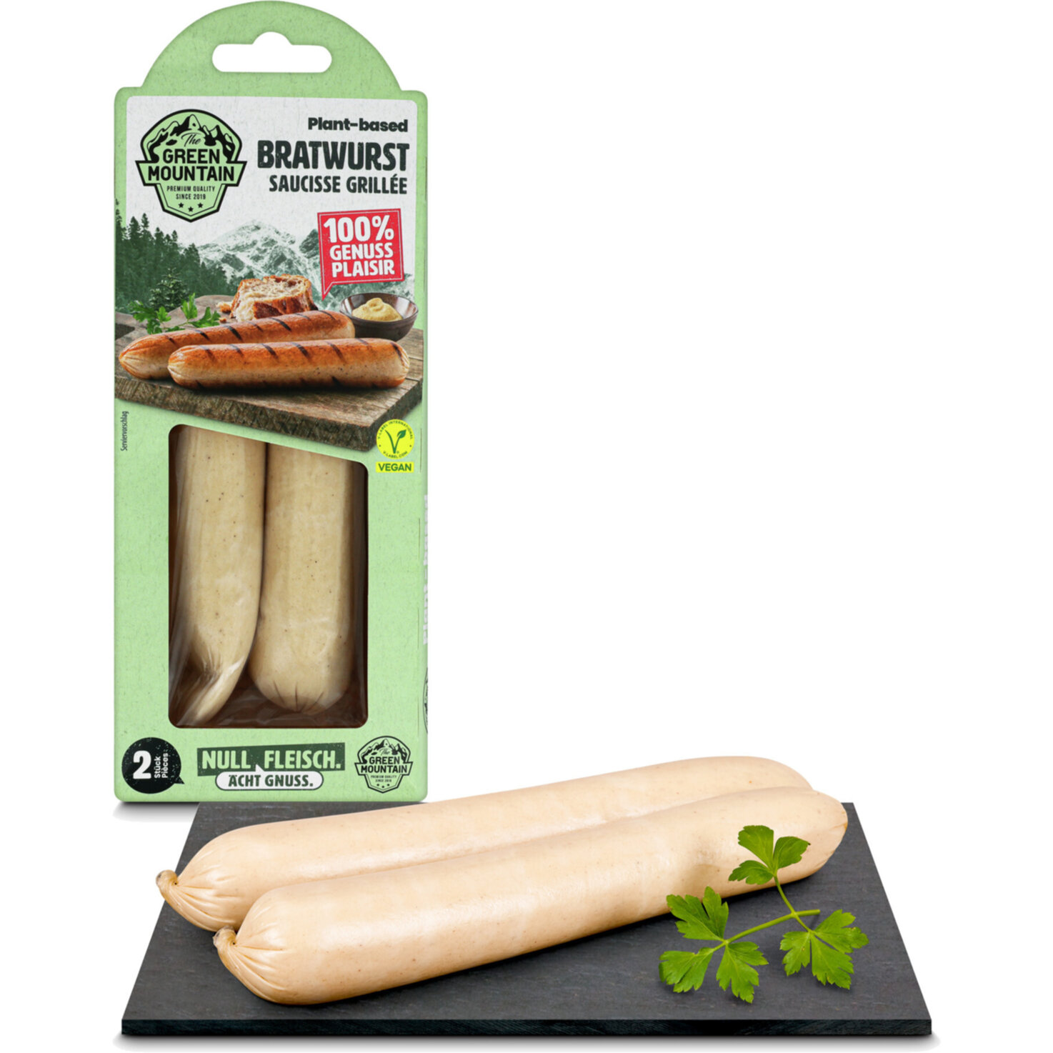 The Green Mountain plant-based vegane Alternative zu Bratwurst -
