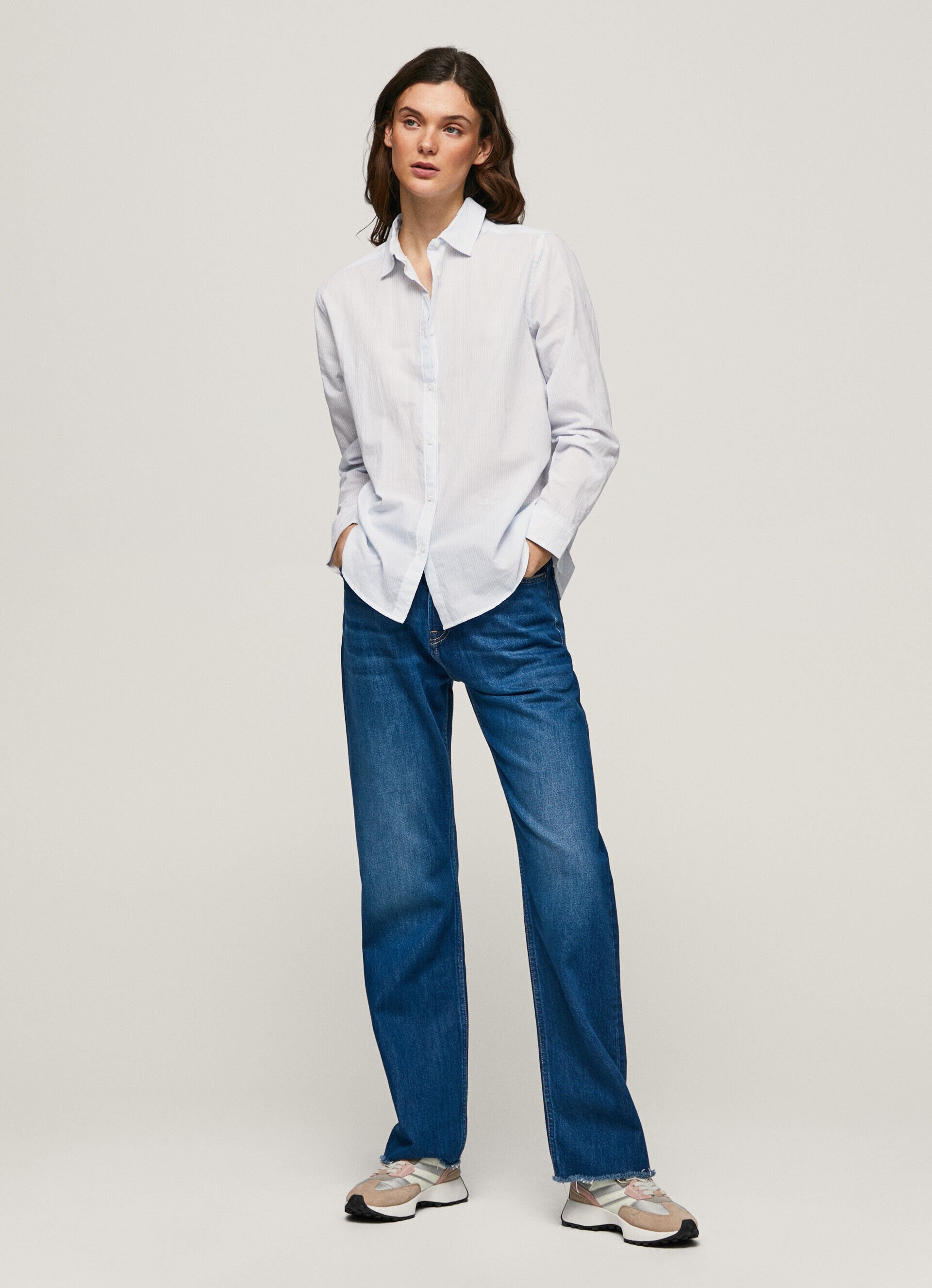 Camisa de algodão voile listrada - azul-baía
