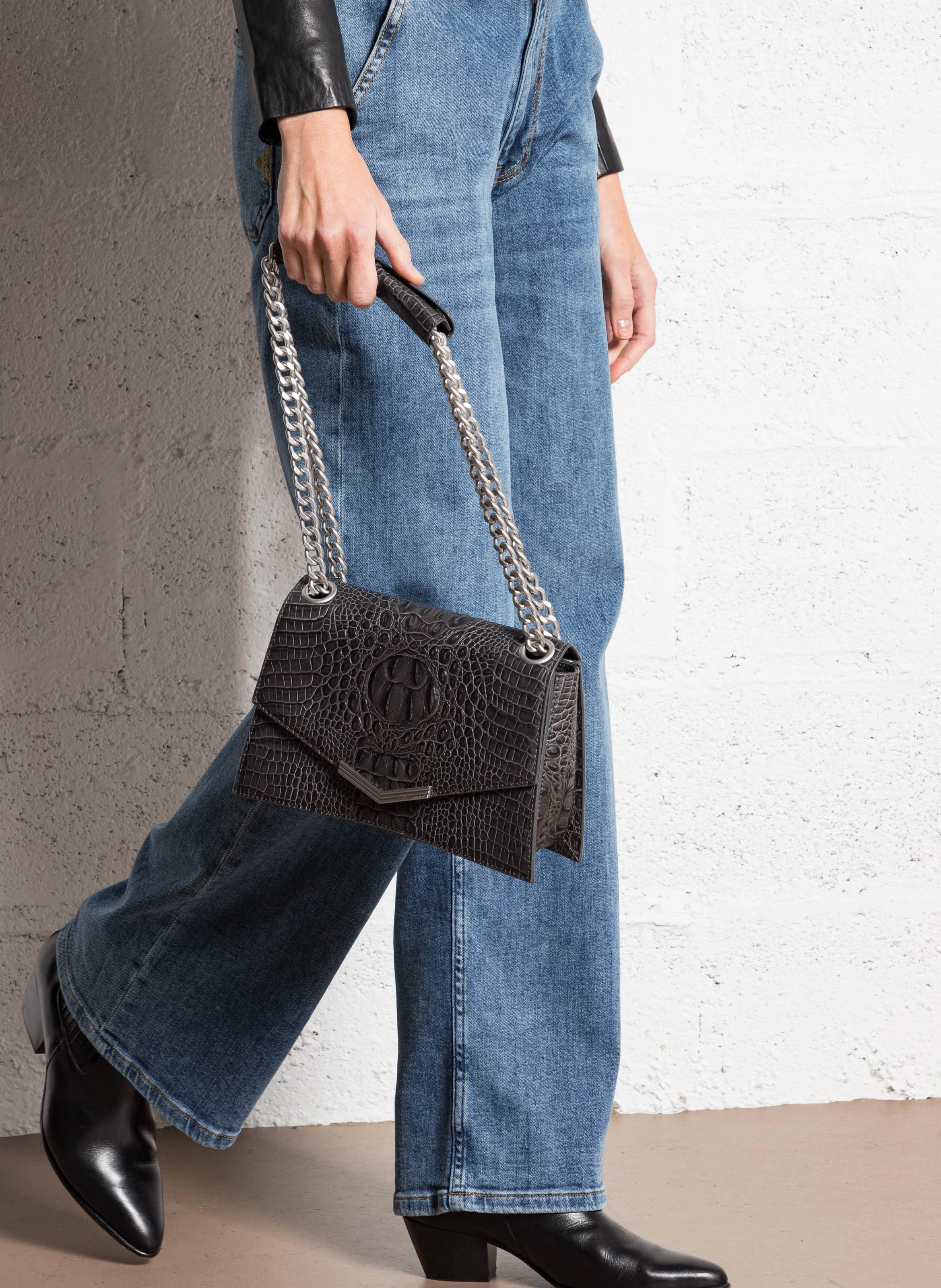 THE ONE - Sac effet croco en cuir| Gris