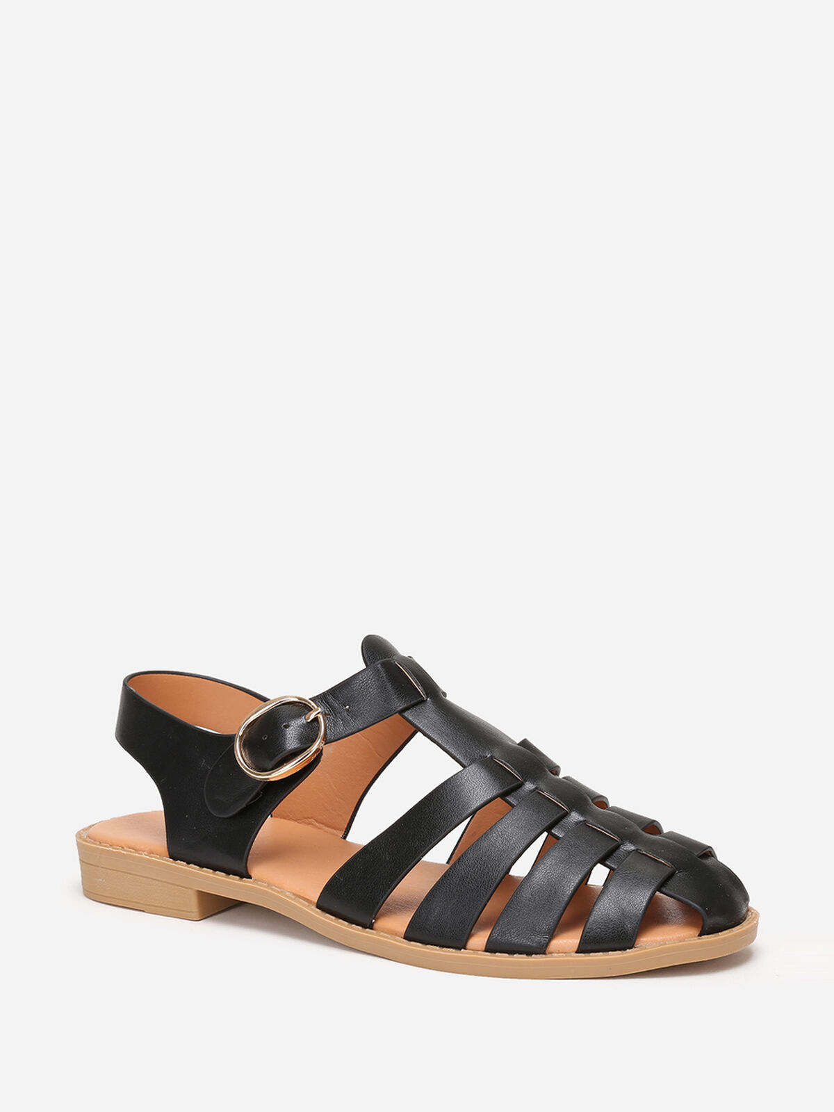 Sandales multi-brides à petit talon- Noir