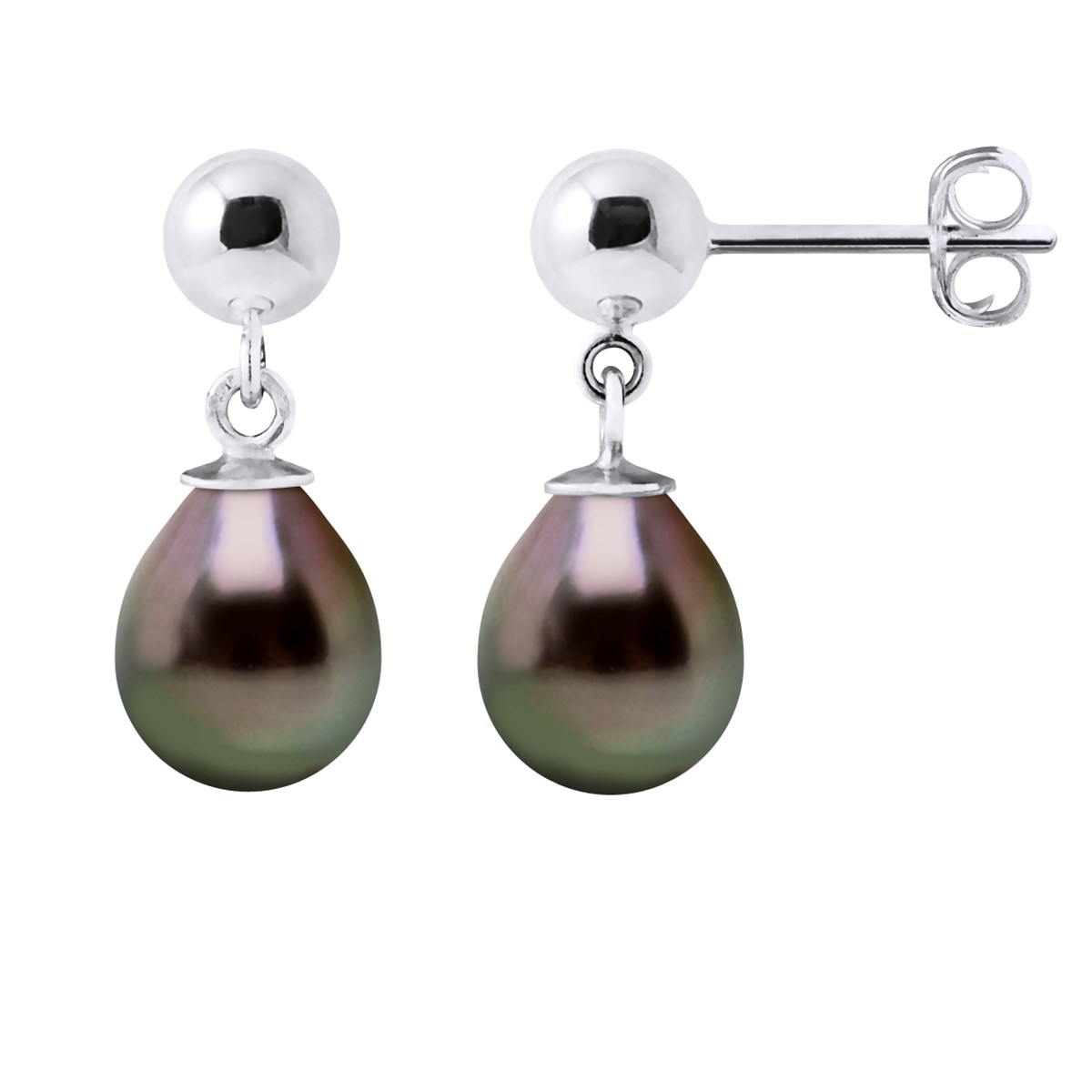 Boucles d'Oreilles Pendantes Perles de Tahiti Poires 8-9 mm Argent 925