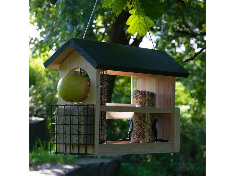 dobar Vogelfutterstation 7-in-1, 39 x 19 x 29 cm, Holz Wildvogel-Futterhaus zum Aufhängen