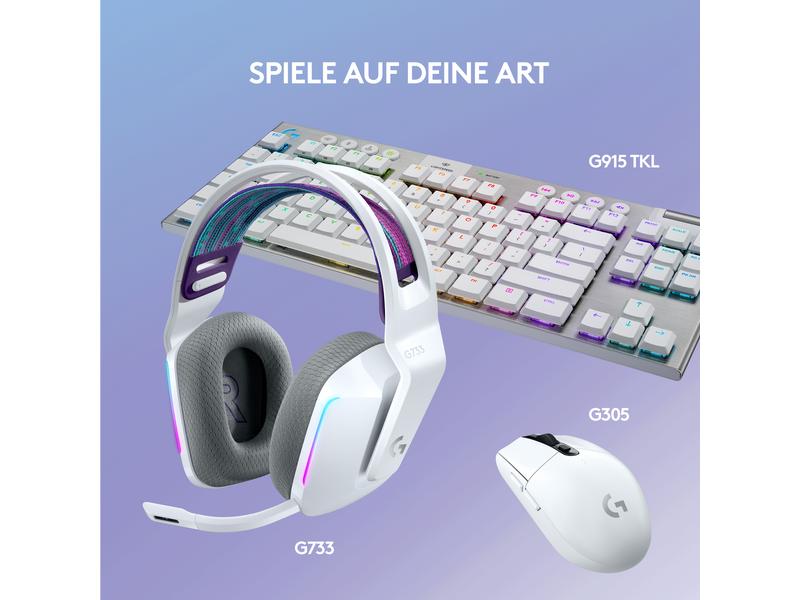 Logitech Headset G733 Lightspeed Weiss Wireless-Gaming-Headset mit DTS 7.1 Surround-Sound und RGB Beleuchtung
