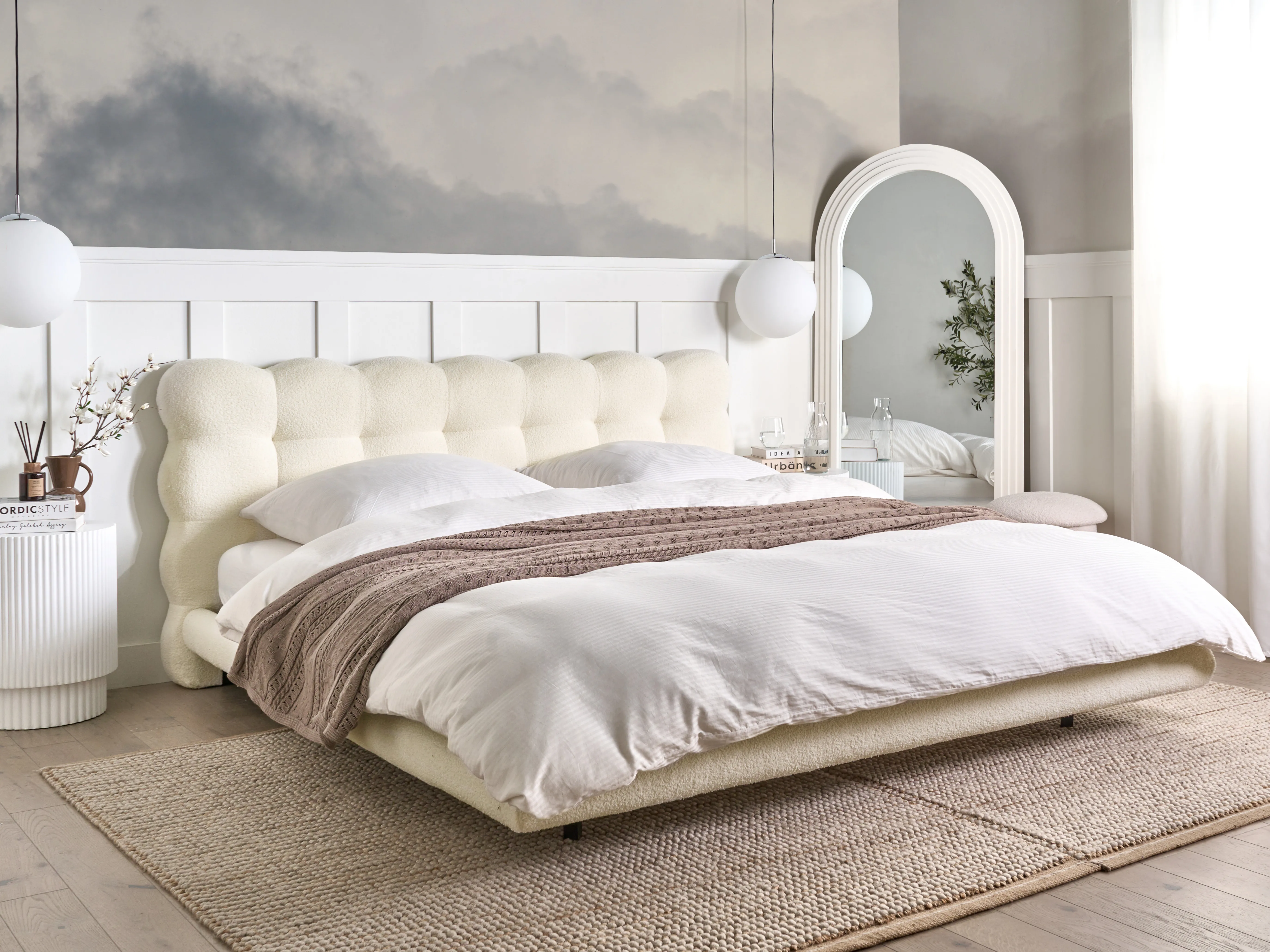 Bed Bouclé SOULISSE 180 x 200 cm Gebroken wit