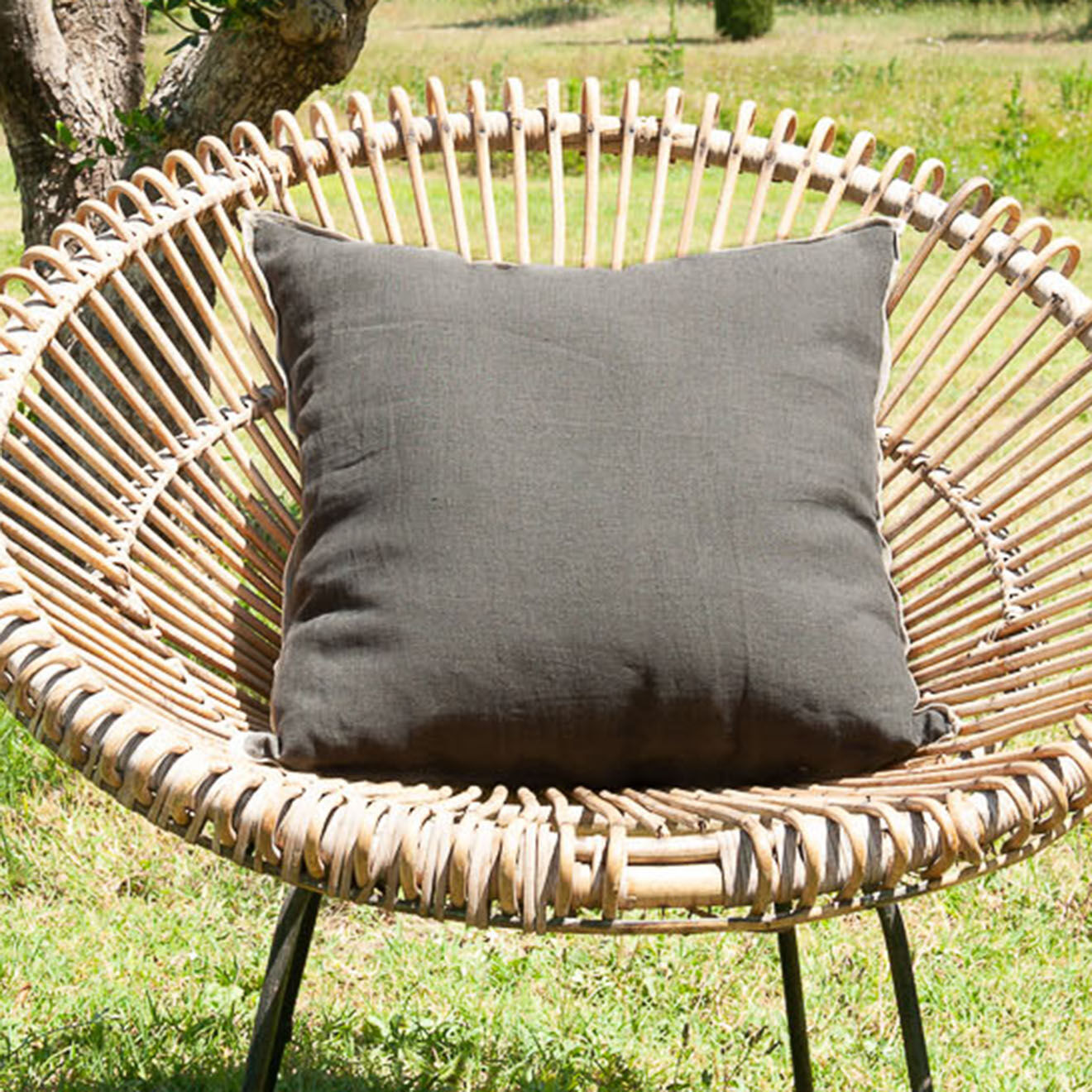 En Fil d'Indienne Housse de coussin Linon toile de lin encre - 45x45 cm