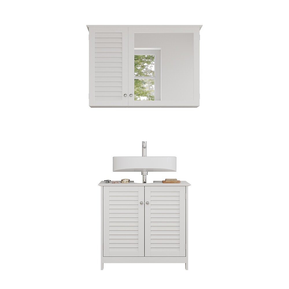 Vicco Badmöbel-Set Riad, Weiß, Badezimmer, moderne Badserie, Lamellen-Front, Waschtischunterschrank, Spiegelschrank