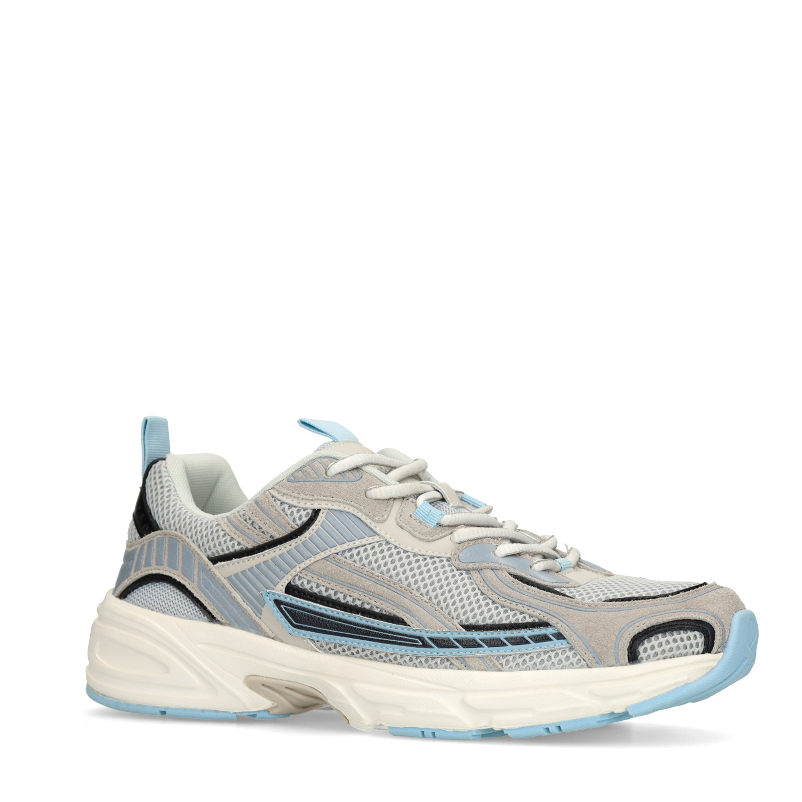 Grijze sneakers met blauwe mesh details