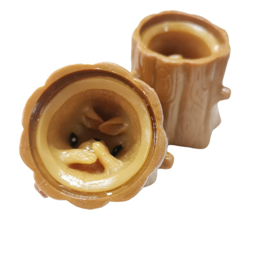 (2er Set) Anti Stress Silikon Knautsch Spielzeug Fidget Spiel - Baumstamm mit Biber