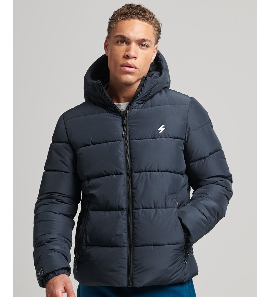 Jaqueta acolchoada Superdry com capuz, esportiva, azul marinho