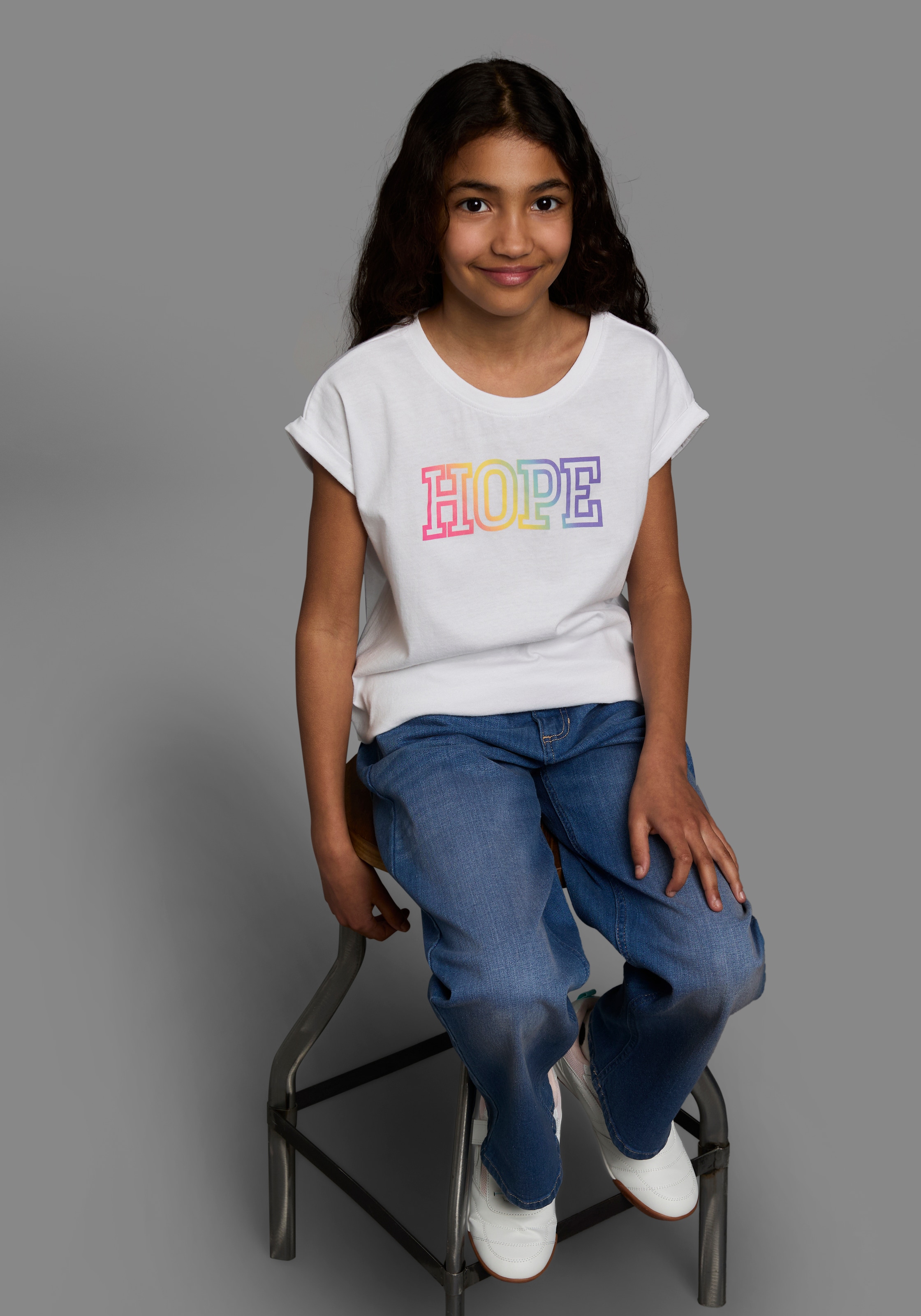 KIDSWORLD T-Shirt »Mit Print: HOPE«, Kurzarm,  bequeme Passform,  mit Print,  Rundhalsausschnitt