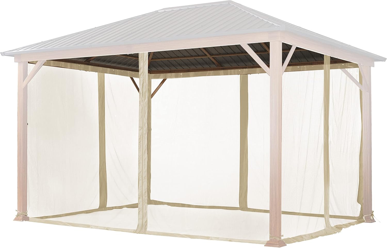 Moskitonetz für Gartenpavillon Forest Superior 3x4 m - Polyester - Insektengitter inkl. Haken, mit Reißverschluss - Champagner