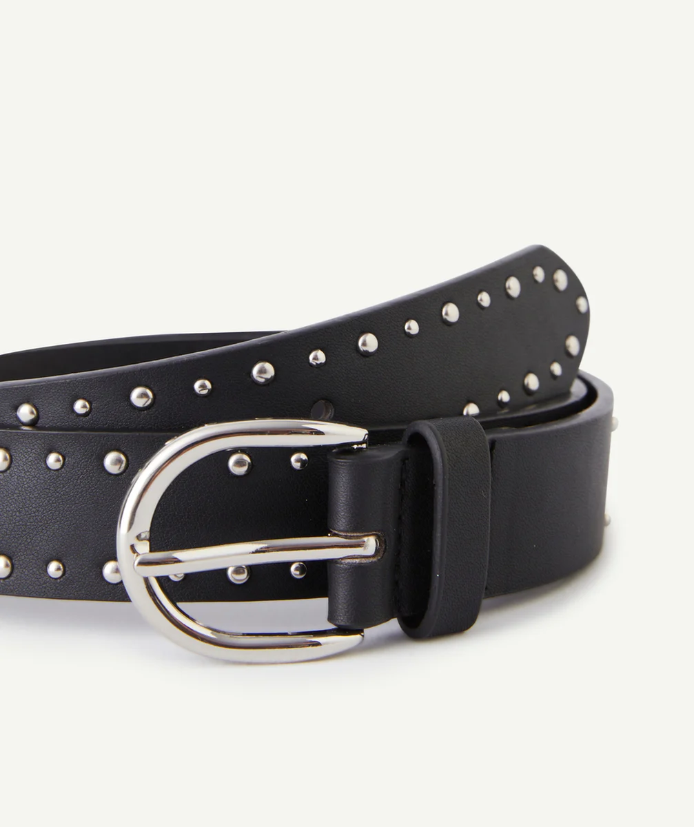 CEINTURE FILLE NOIRE AVEC BOUCLE ET DÉTAILS COULEUR ARGENTÉE