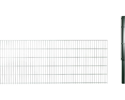 Verlengset voor dubbelstaafmat hekwerkset 6/5/6 inclusief 1 hoekpaal en vlakke beugel 63 cm x 2,5 m, groen