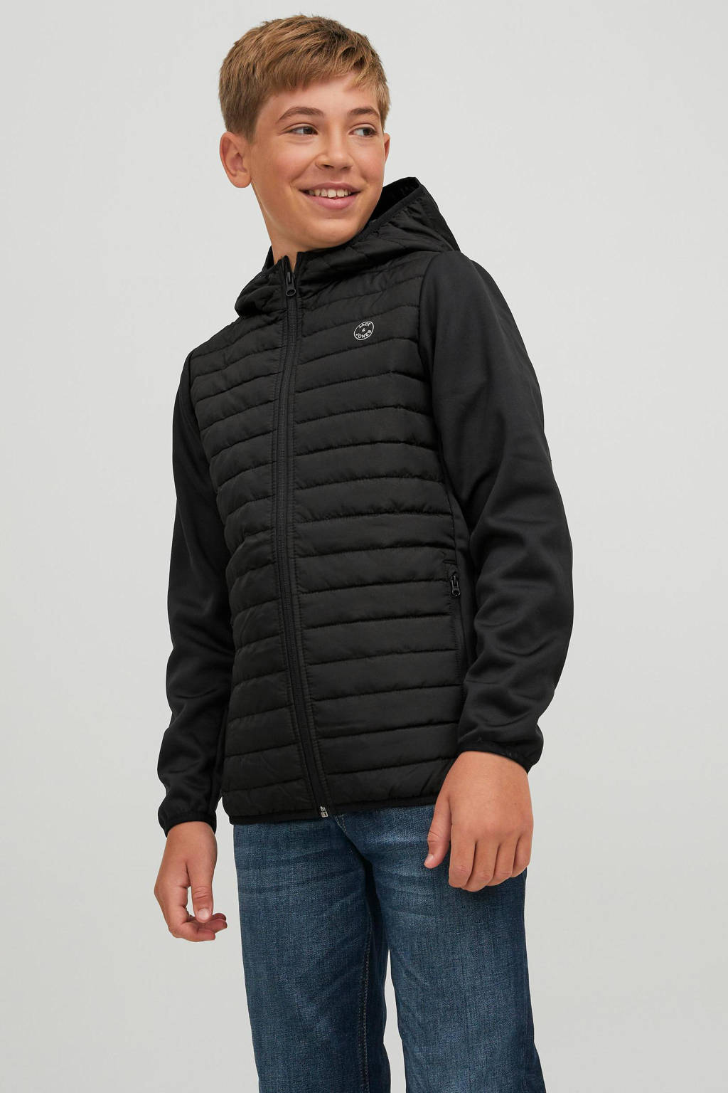 JACK & JONES gewatteerde tussenjas JJEMULTI met logo zwart