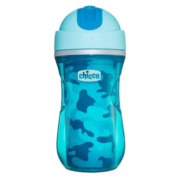 Caneca Chicco Sports Cup Mealtime com Canudo e Parede Isolada +14m Azul 266ml