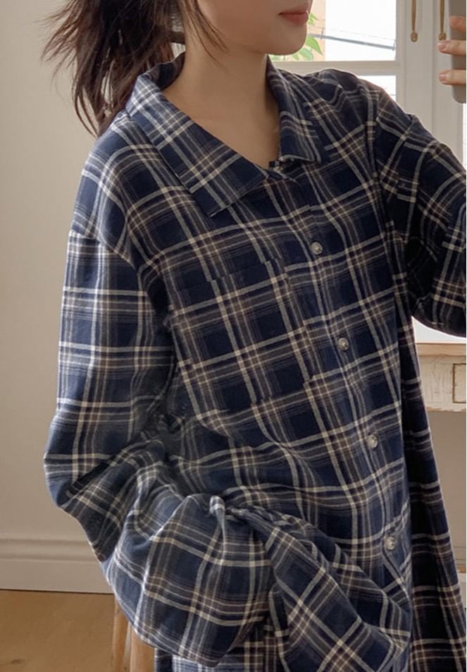 lolliert - Pyjamaset: geruite top met lange mouwen, kraag en knopen + broek
