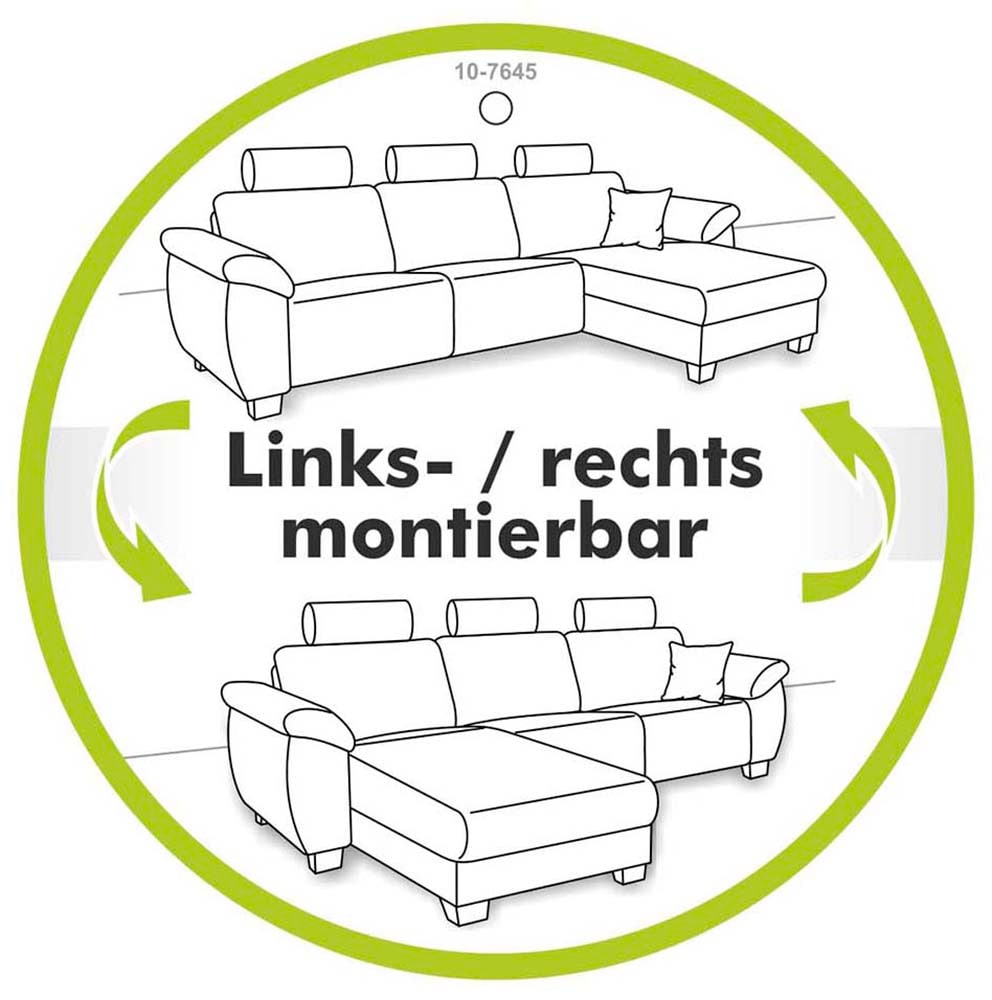 Jockenhöfer Gruppe Ecksofa »Orlando L-Form« mit Bettfunktion, Bettkasten und Federkern, mit 1 oder 3 Kopfstützen