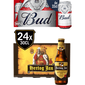 Hertog Jan krat en Bud 6-pack