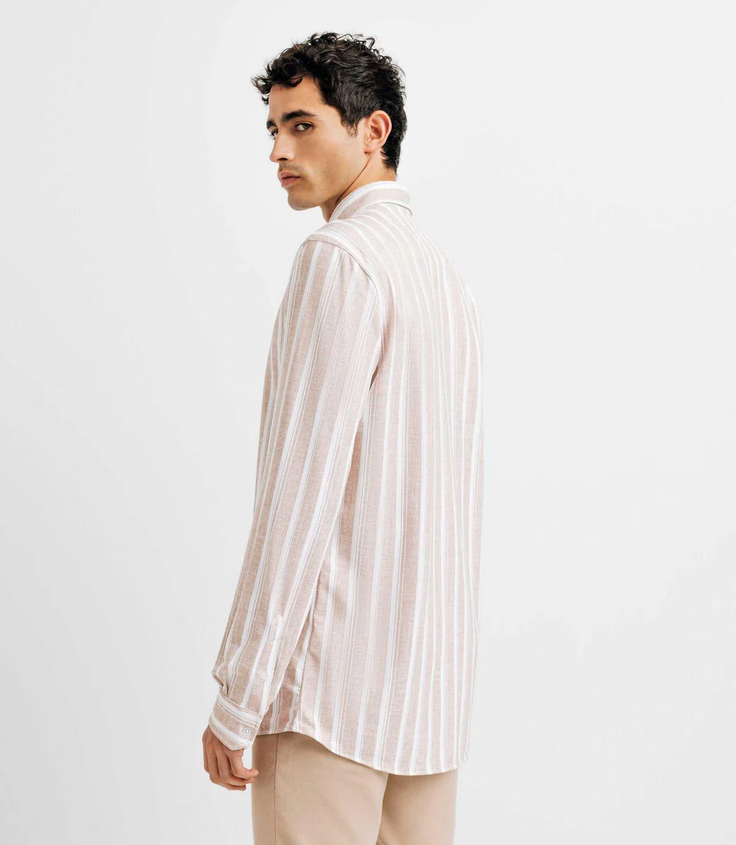 Chemise casual rayée beige et blanche