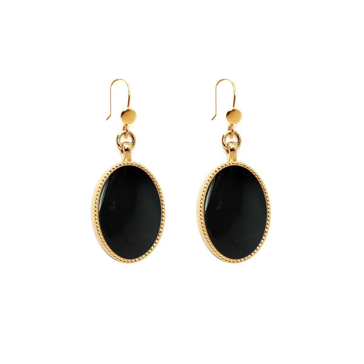Boucles pierre agate noire dorée à l'or fin 24k FRIDA